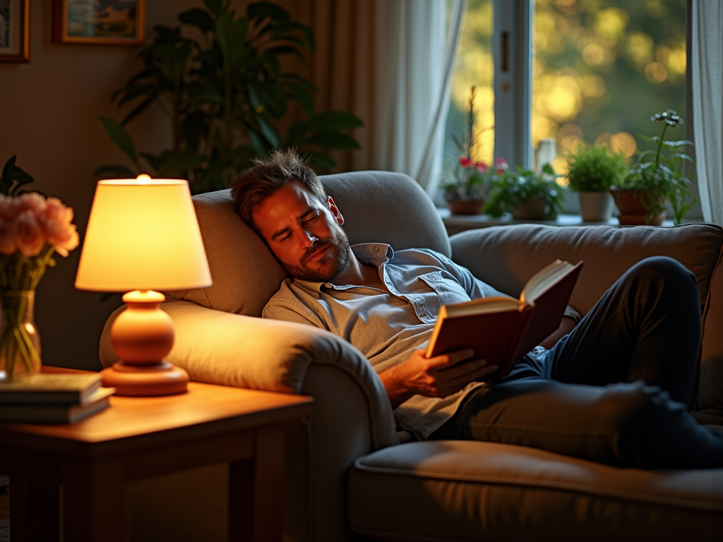 père et enfant installant une photo dans un cadre-lampe personnalisé dans un jardin ensoleillé, symbolisant partage et transmission